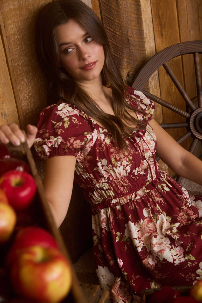 Burgundy Rose Garden Mini Dress