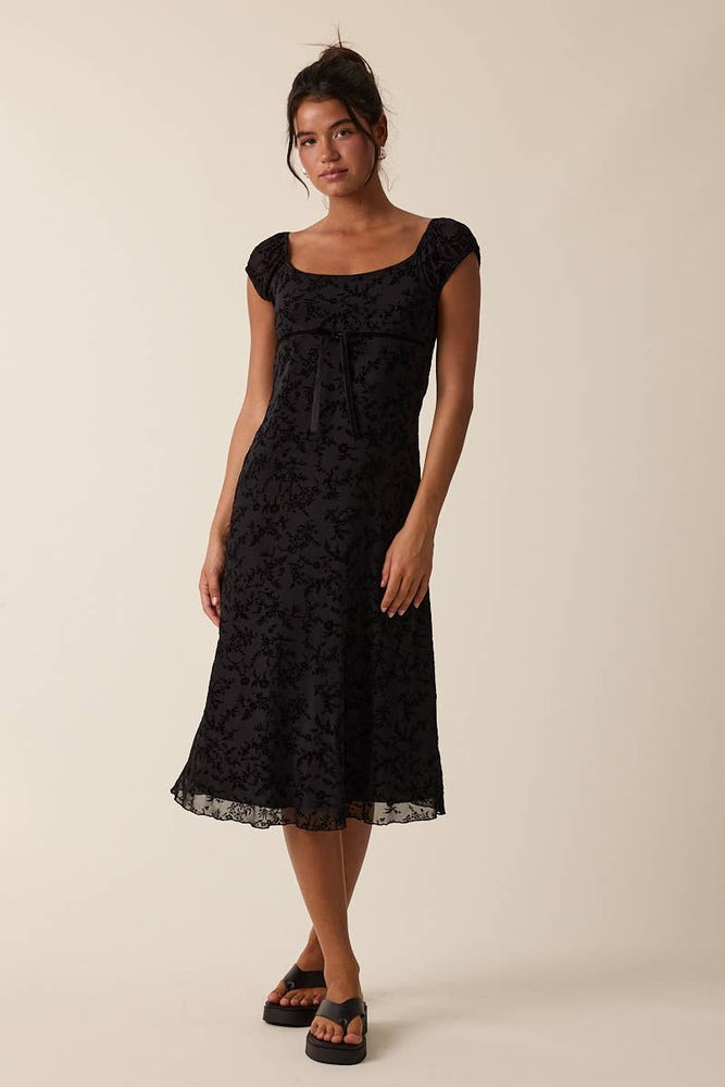 Velvet Vines Cap Sleeve Midi Dress