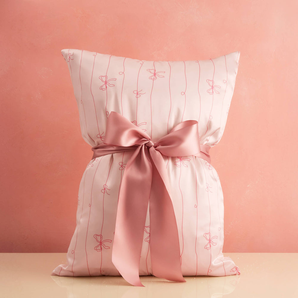 Satin Pillowcase -Striped Bows