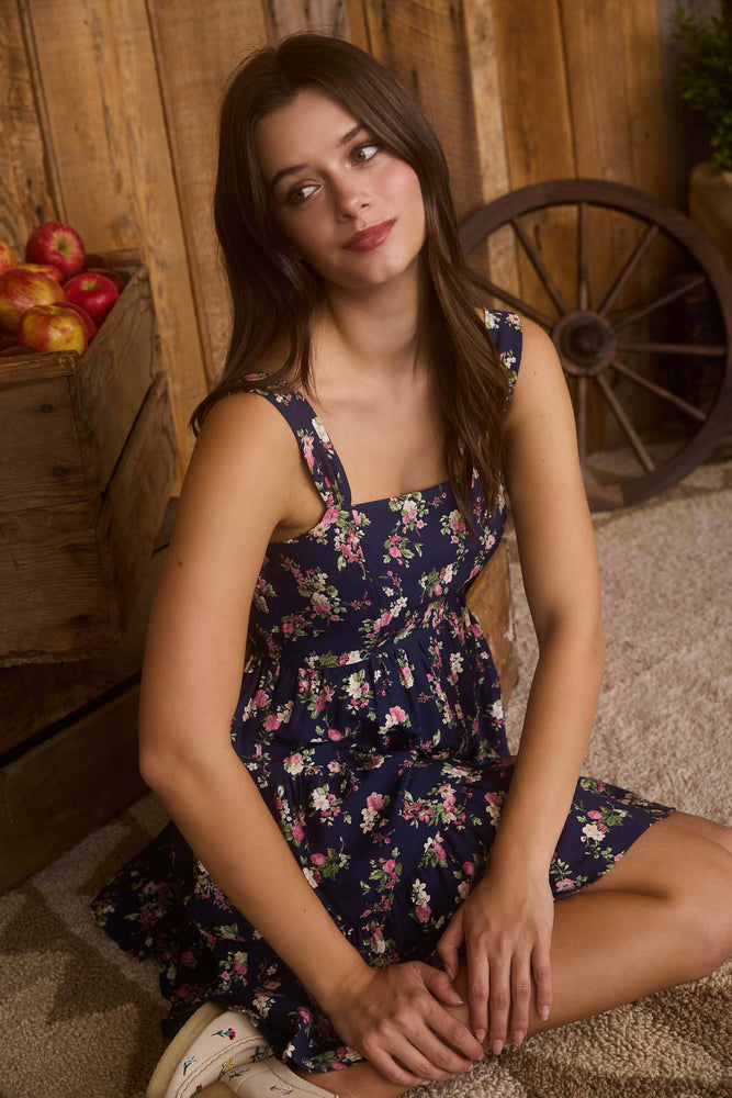 Navy Blossom Mini Dress