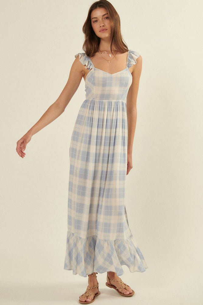 Country Sweetheart Plaid Tie Back Dress